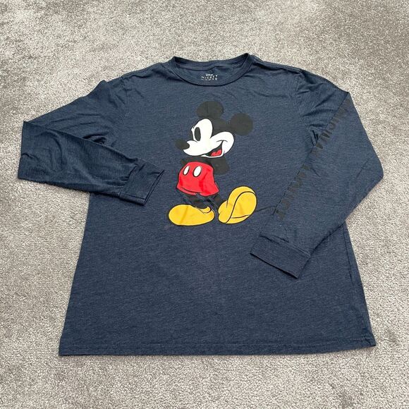 Disney Mickey Mouse Graphic T-Shirt Men Large Blue Long Sleeve Casual Tee - Picture 1 of 10